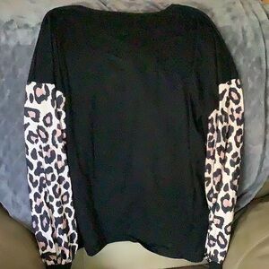 Black Leopard Sleeve Women's Top